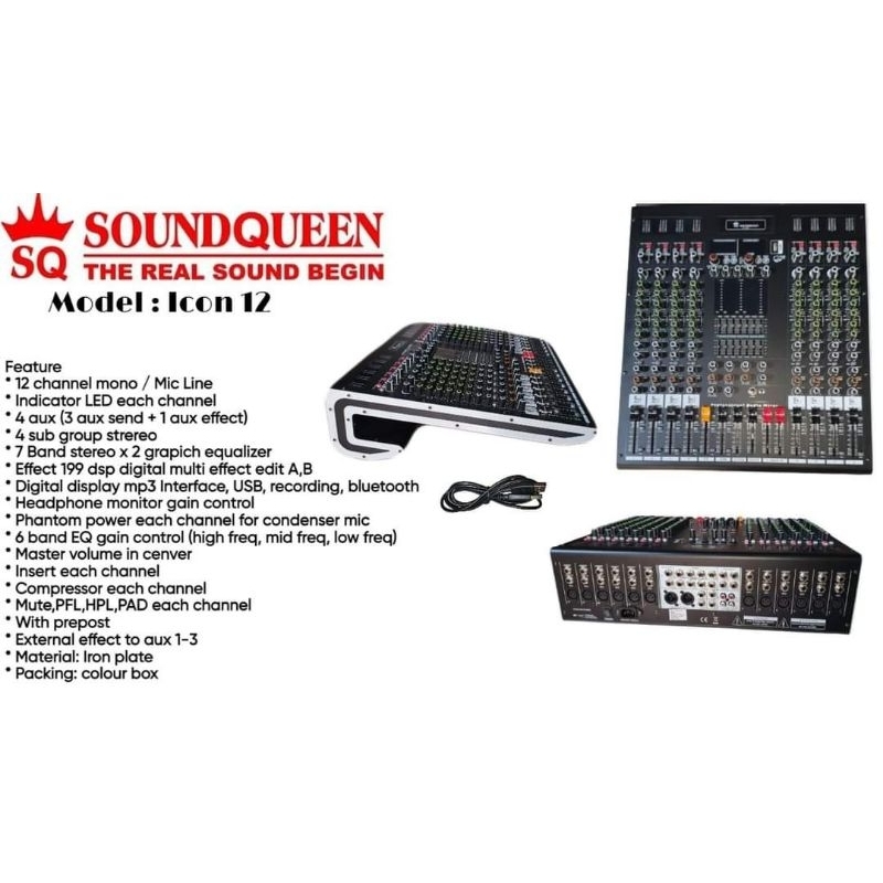 MIXER AUDIO CONSOLE SOUNDQUEEN ICON 12 ORIGINAL SQ 12 CHANEL FULL MONO GARANSI RESMI