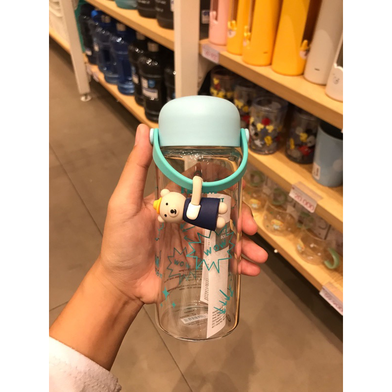 Miniso Little Bear Glass Bottle 400ml -Blue