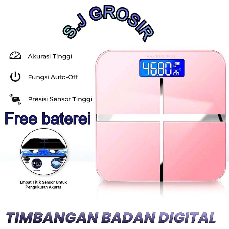 Timbangan Badan Digital GSF 26x26, Kapasitas Maksimal 180 kg, Polos, LCD 4 Digit