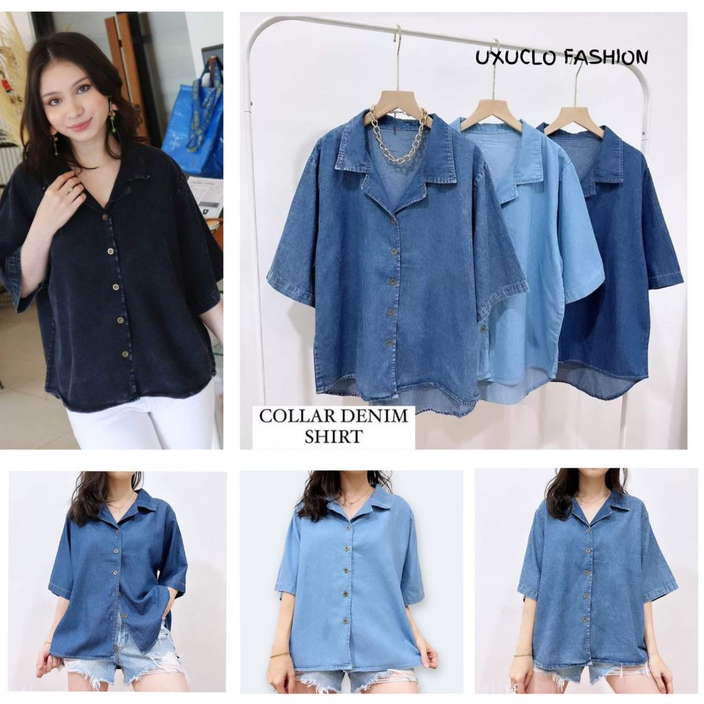 Kemeja Denim Shirt Wanita Lengan Pendek/Kemeja Denim Wanita Oversize/Kemeja Denim Wanita/Kemeja Deni
