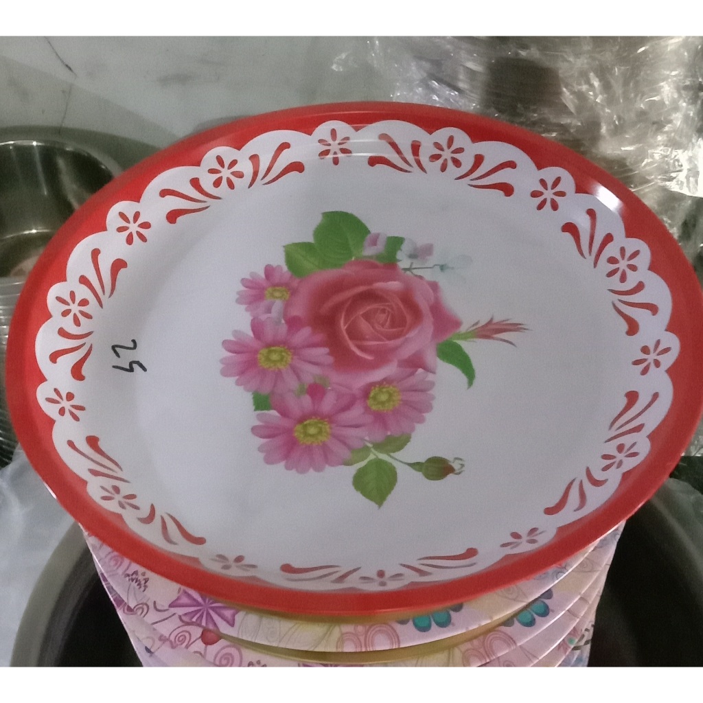 Nampan Bundar Diameter 29 cm tinggi 2 cm motif bunga cantik