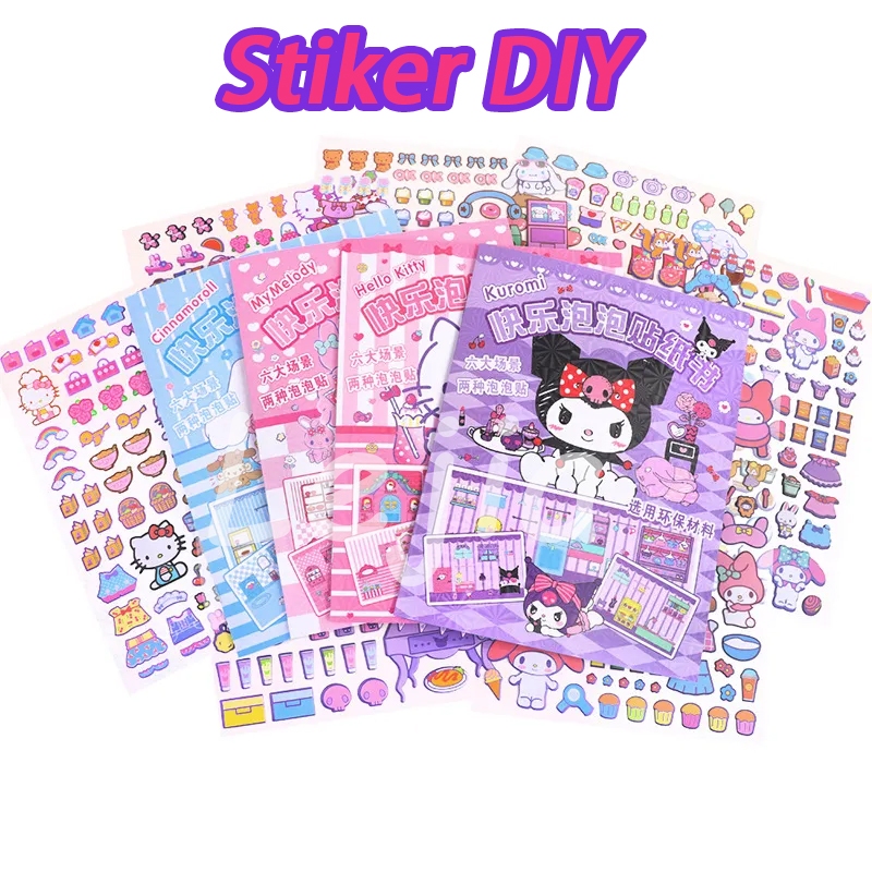 

【Penjualan Laris】Stiker DIY/Stiker 2D/ Stiker Kuromi Cinnamoroll Mainan Sanrio Diy Mainan Edukasi Stiker Yang Mudah Diatur Dapat Digunakan Kembali/Buku Stiker Gelembung Bahagia