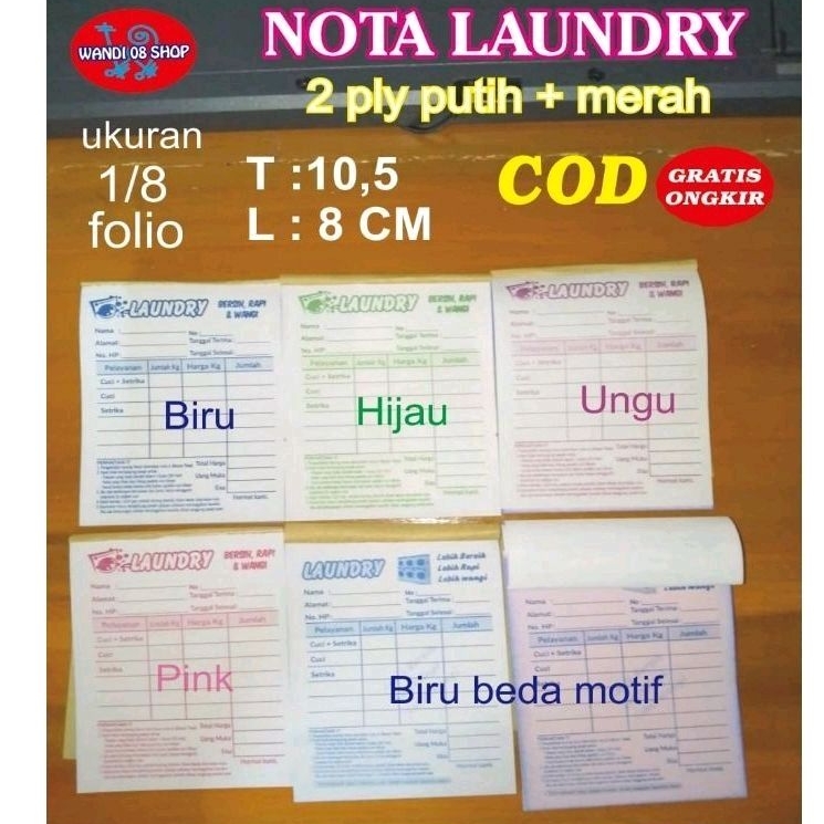 

nota laundry rangkap 2 .isi 25 set.ukuran Mini 10,5 x 8 cm.Minimal order 10 buku