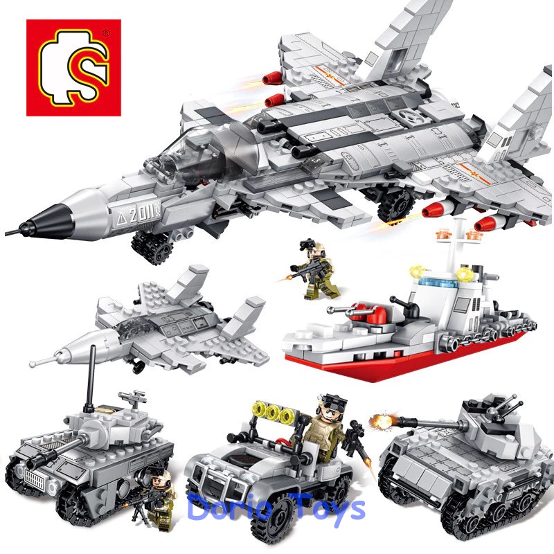 Sembo Block Kendaraan Tempur Tank, Pewasat, Kapal Laut, Mobil Tentara Mainan Balok 105321-28