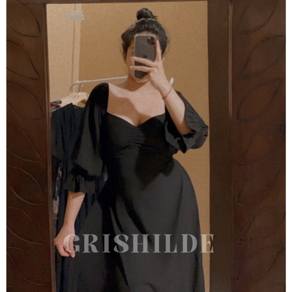 AGATHA Dress Sabrina Korean Style Jumbo Wanita Dres Big Size Gaun Casual A Line Lengan Panjang Overs