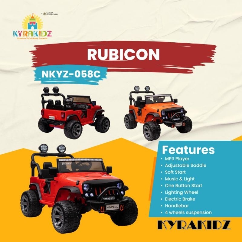 PROMO!! Mobil aki anak JEEP KYRAKIDZ RUBICON 2 seat , setir samping , NKYZ058C NKYZ-058C NKYZ 058C N