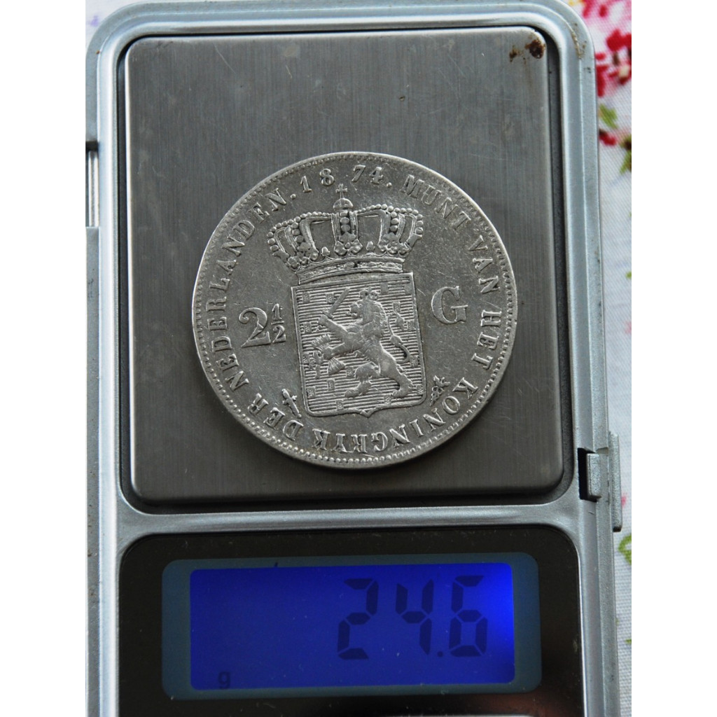 Koin 2 1/2 gulden King Willem 3 1874, koin perak (1)
