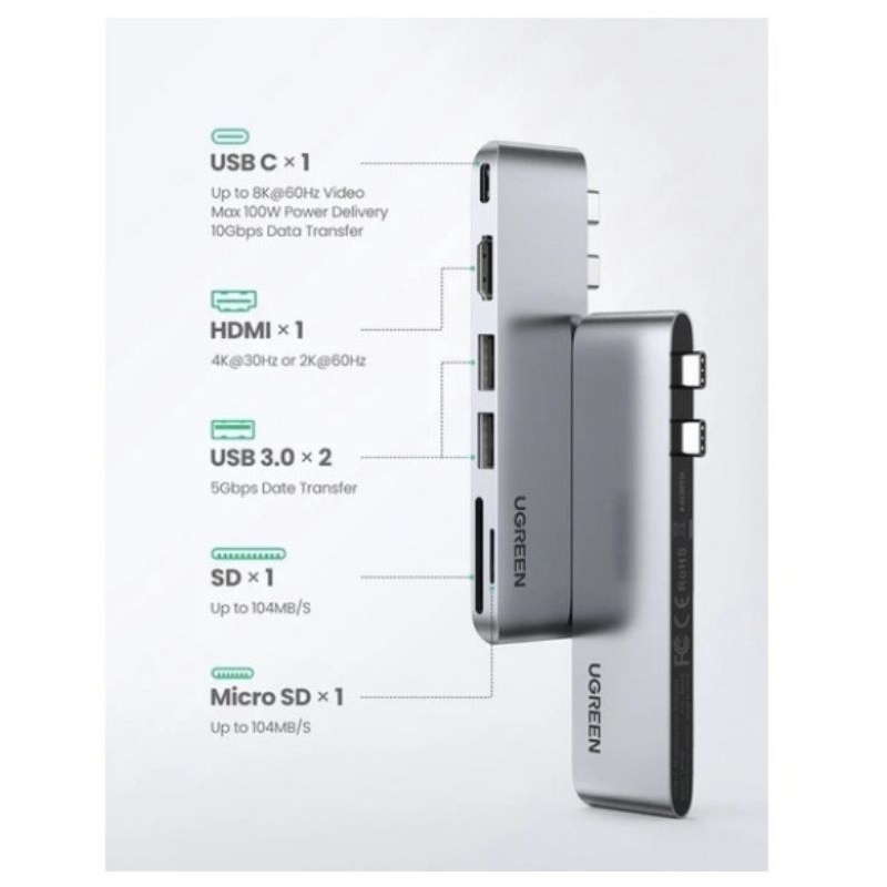 USB HUB UGREEN USB Type C For Laptop Thunderbolt 3 Multi Port 3.0 HDMI