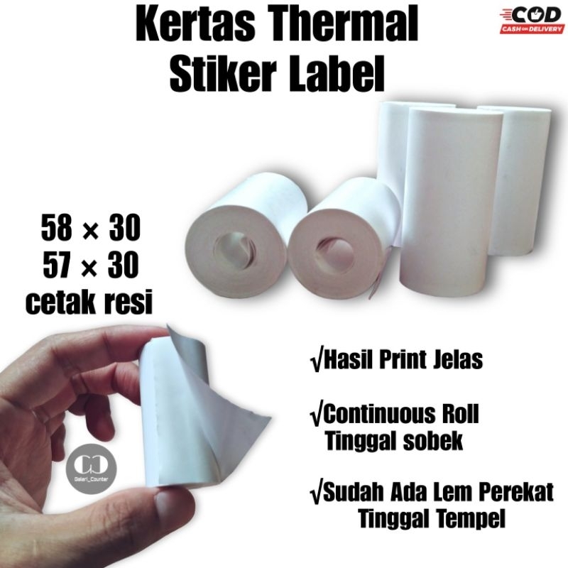 

KERTAS THERMAL STIKER RESI LABEL STIKER 58×30 57×30 Printer Bluetooth