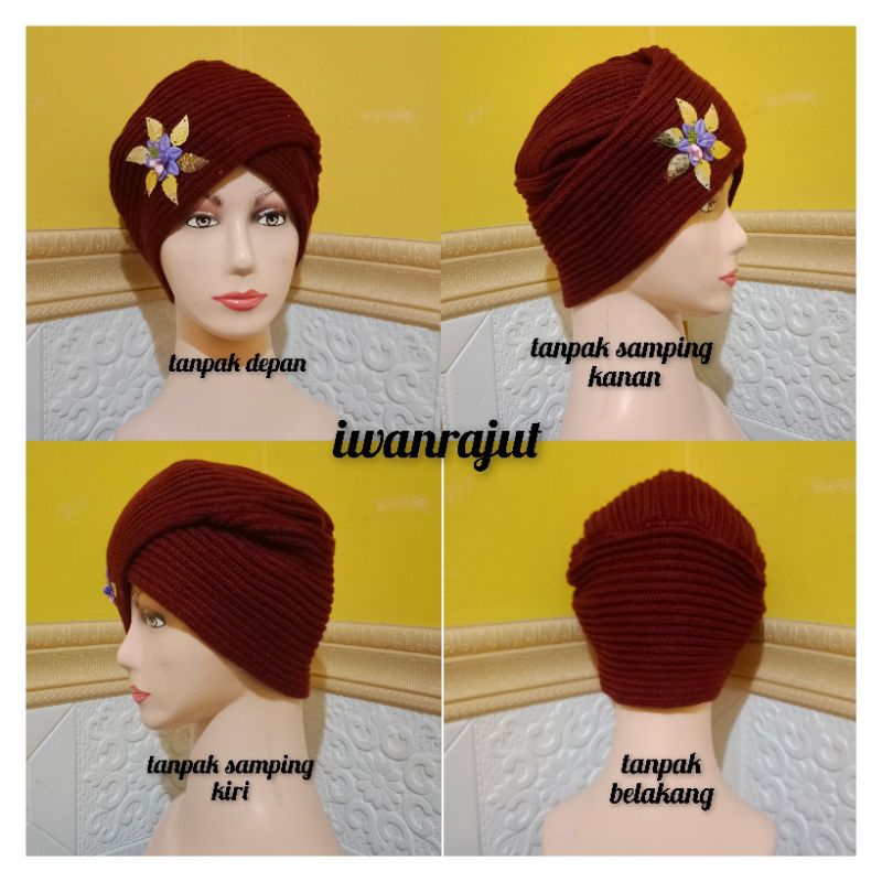 turban instan bunga adel ciput rajut ibu