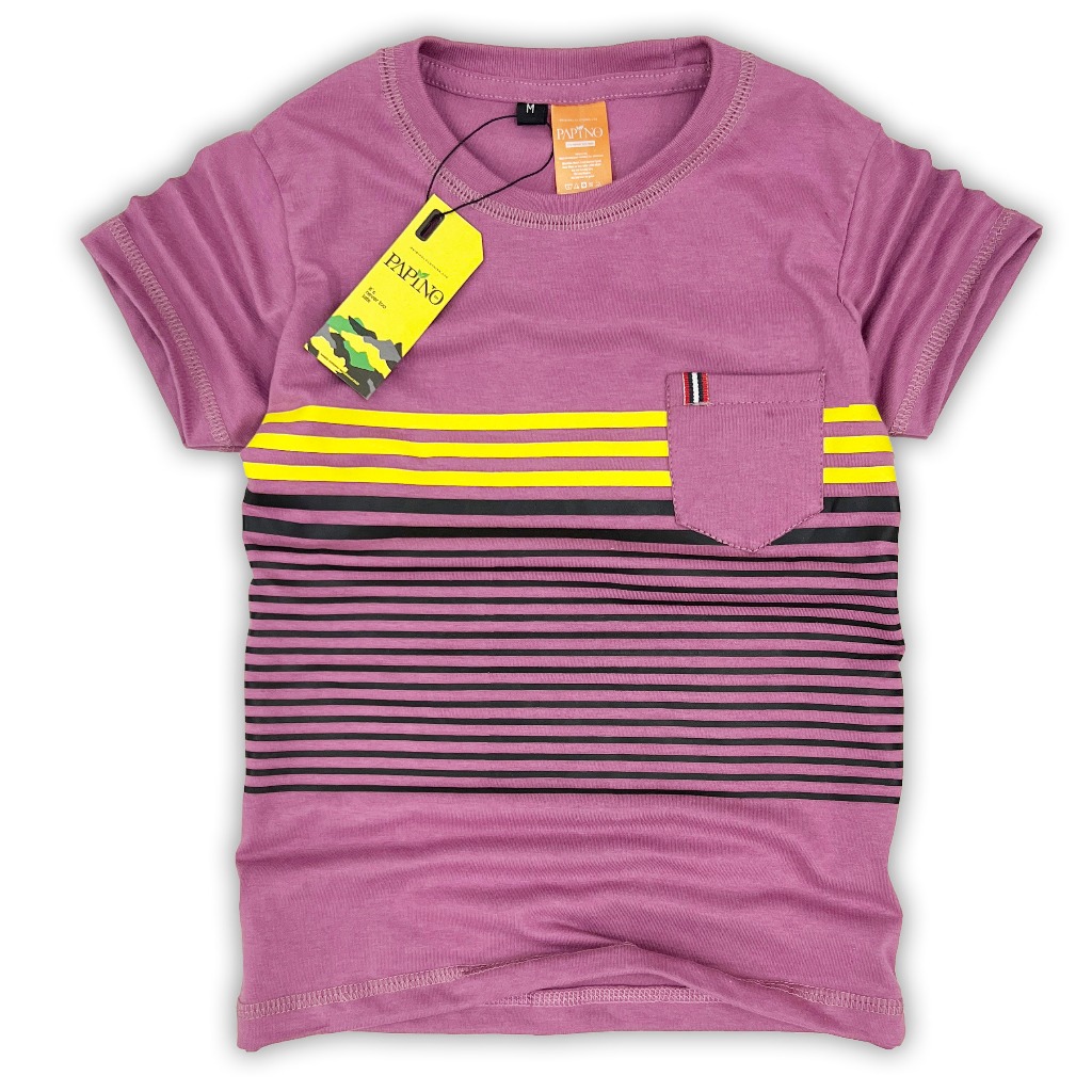Noeemi Baju Kaos Distro Anak Laki - Laki Umur 1 -12 Tahun Motif Salur Warna Ungu Violet