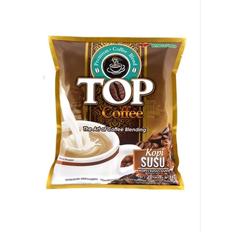 

top coffee 25 gram kopi+susu 1 renceng 12 sachet