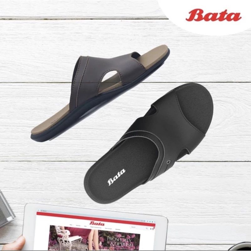 Bata Sandal Pria Slip on Brown & Black