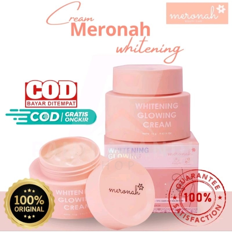 Meronah Glowing Cream 2in1 - Cream Pemutih Wajah & Glowing BPOM, Pagi & Malam, Halal, 15g