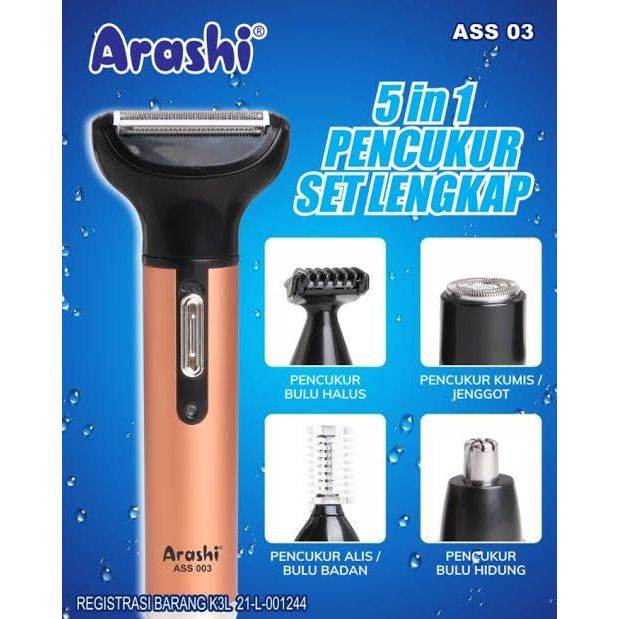 ARASHI Alat Cukur Rambut / Kumis Hidung Shaver Set 5 in 1 ASS 003 Baterai Portable