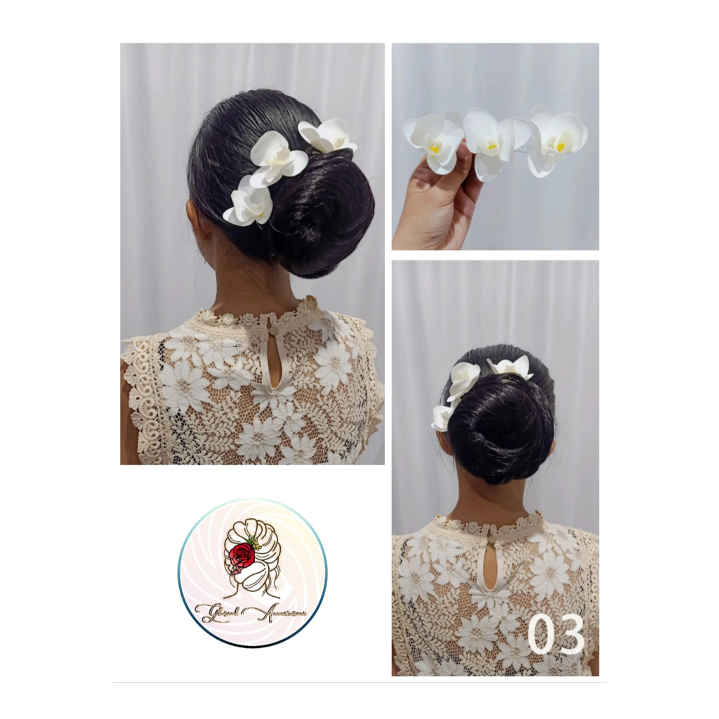 Hiasan Sanggul Rambut / Jepit Rambut Bunga / Sanggul Bunga Anggrek Putih