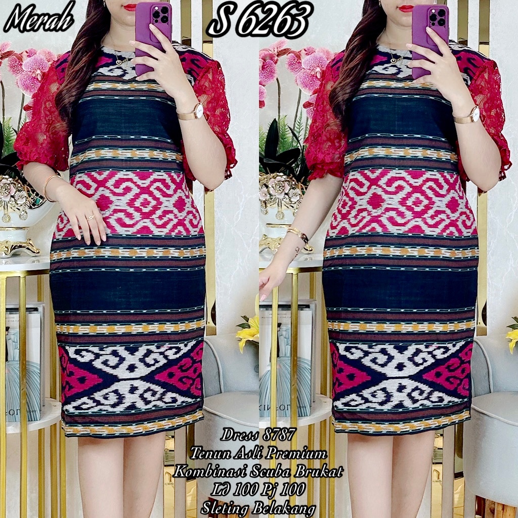 6263# Dress Tenun Asli Kombinasi Scuba Brukat Premium