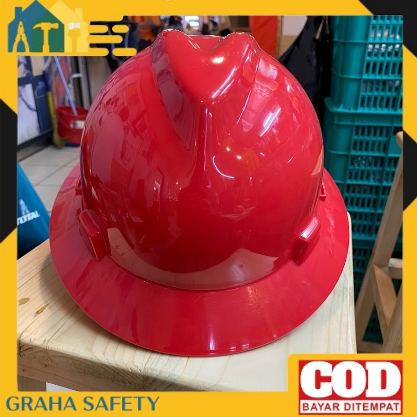 Helm Safety MSA Fullbrim Merah - Helm Safety Proyek MSA Full Brim Original Plus Fastarck
