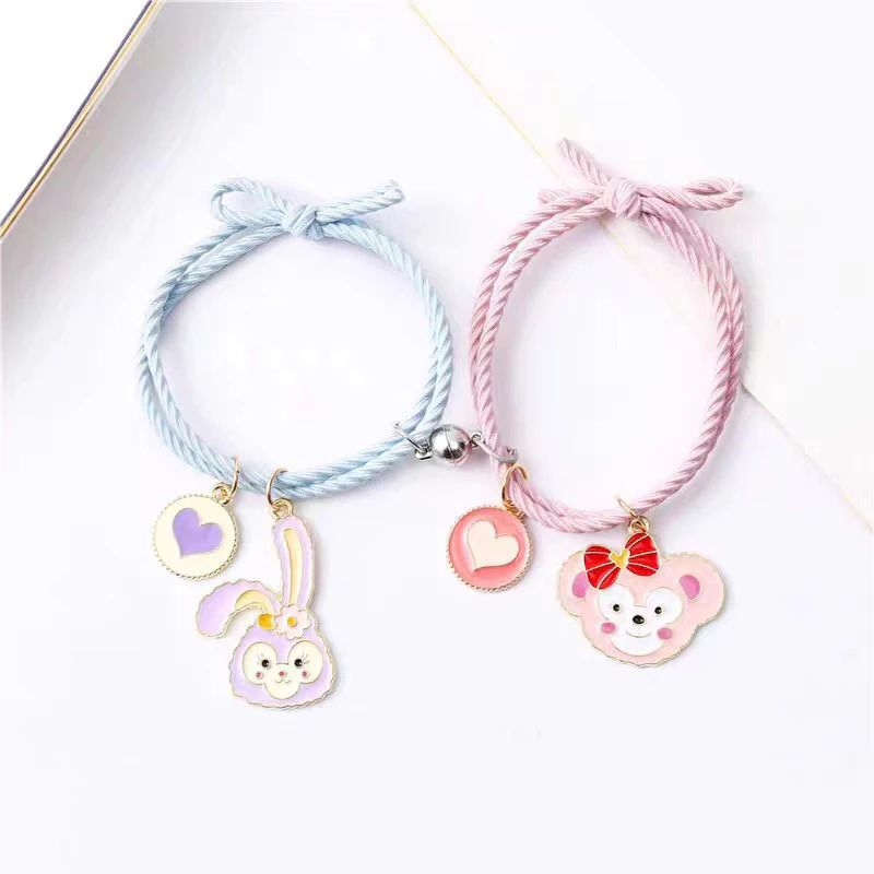 ( Beerrysaa ) GELANG COUPLE KELINCI UNGU gelang MAGNET PERSAHABATAN | tali karet ulir elastis hitam 