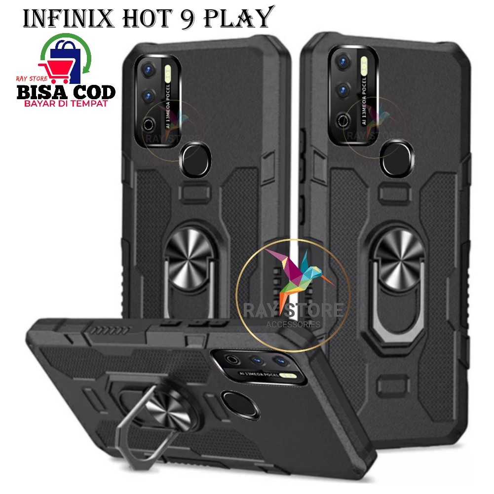 INFINIX HOT 9 PLAY CASE ROBOT HIT EYE RING CASING HP ARMOR SHOCKPROOF