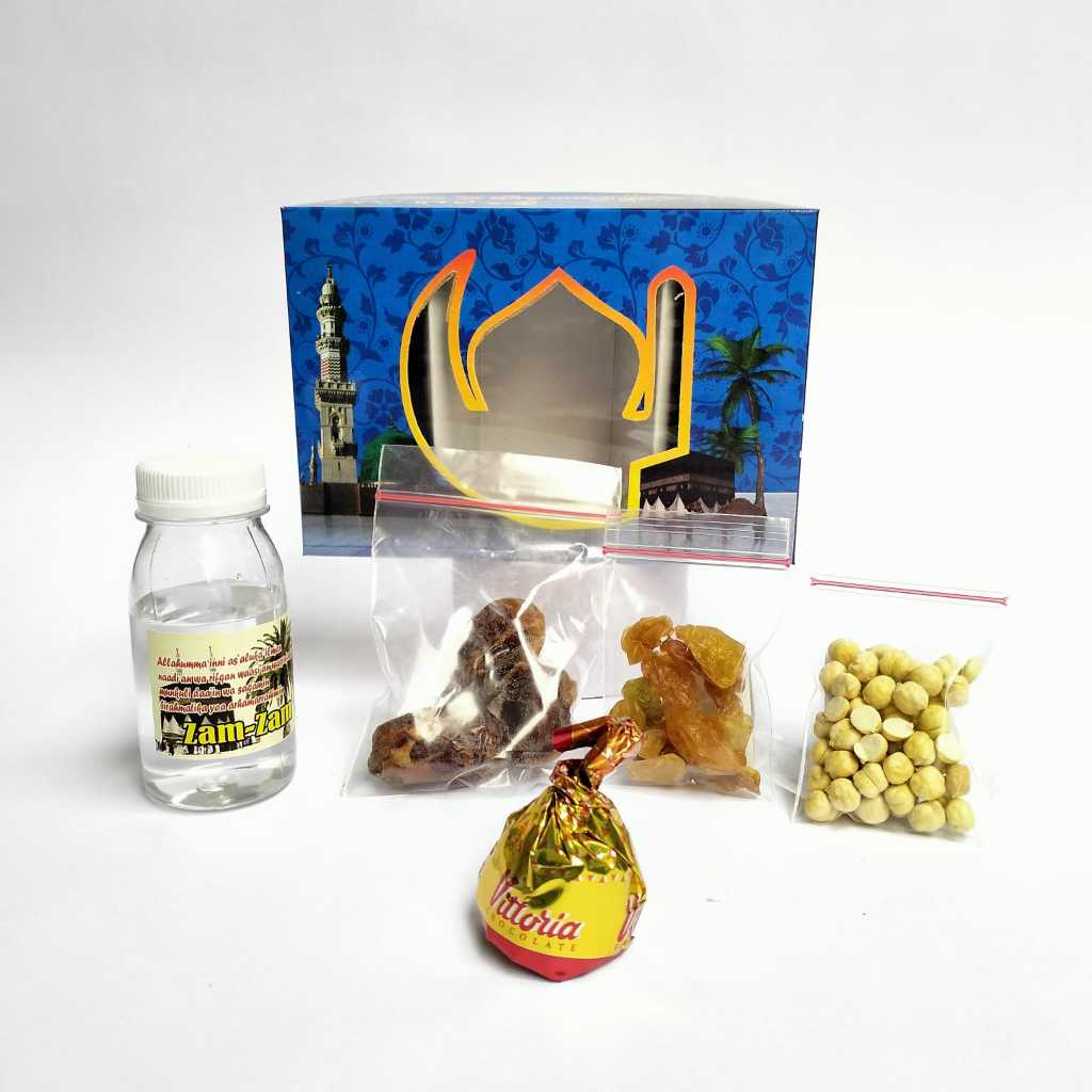 

Paket 5 oleh oleh haji dan umroh + coklat Arab Mix