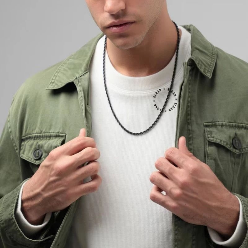 Kalung Titanium Bulat Pria Warna hitam / Kalung Hitam Pria / Kalung Pria terbaru