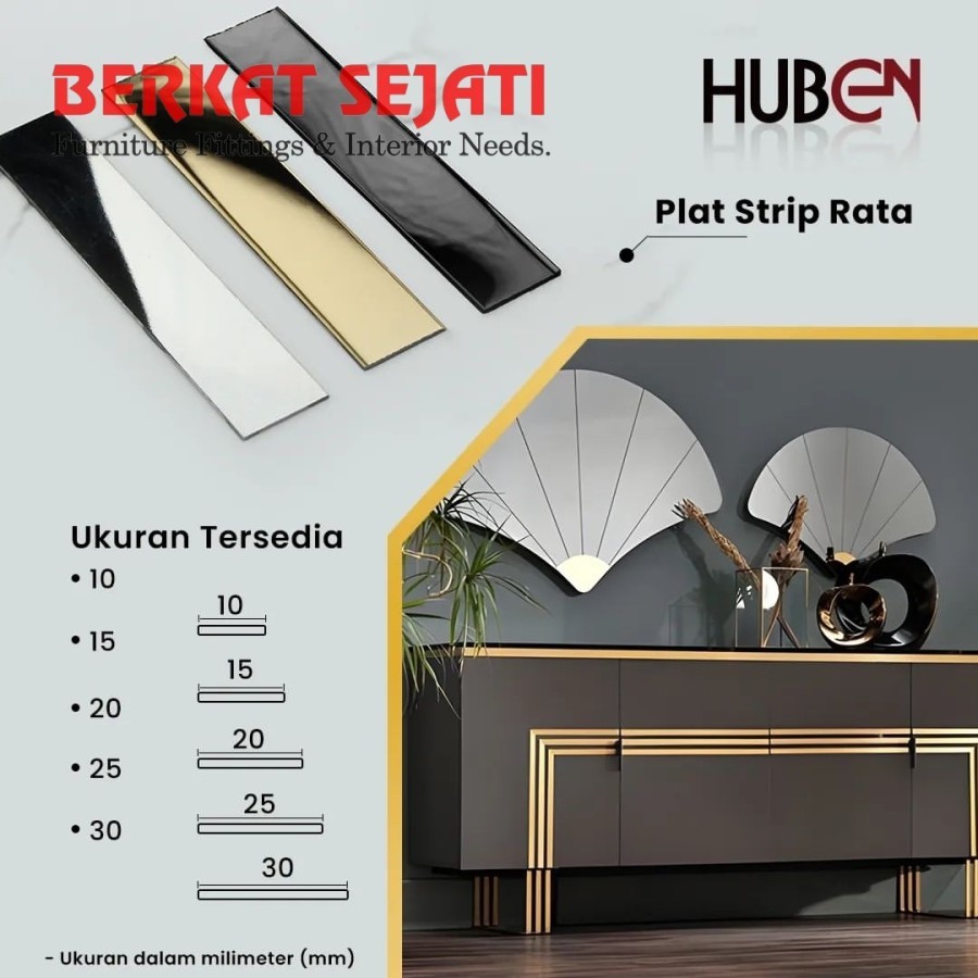 List Plat Strip GOLD MIRROR 2 cm 20mm Profil Rata Stainless Steel 3M