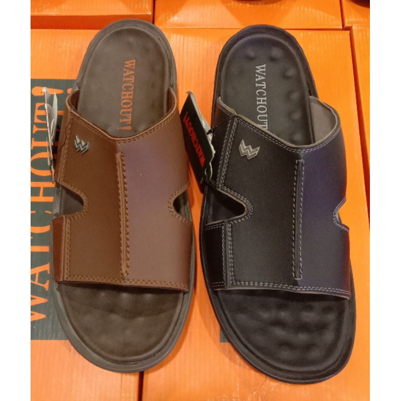 NEW SANDAL PRIA BRAND WATCHOUT SANDAL BAPAK - BAPAK MOTIF POLOS TALI LEBAR LOGO W SOFT INSOL PRODUK 