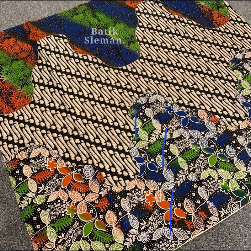 Kain Batik Parijoto Sleman 2.4m Gradasi Biru Hijau Orange