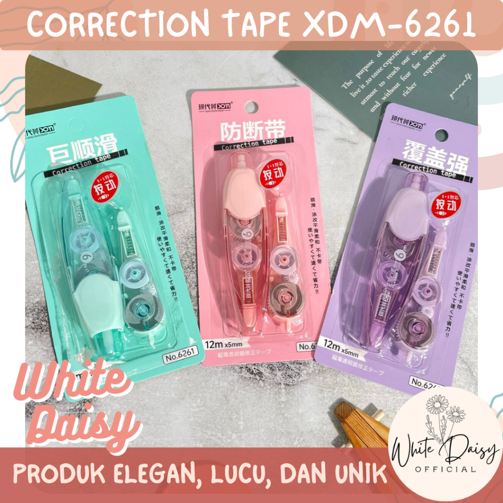 

Correction tape XDM-6261 Premium + Refill warna pastel imut unik lucu