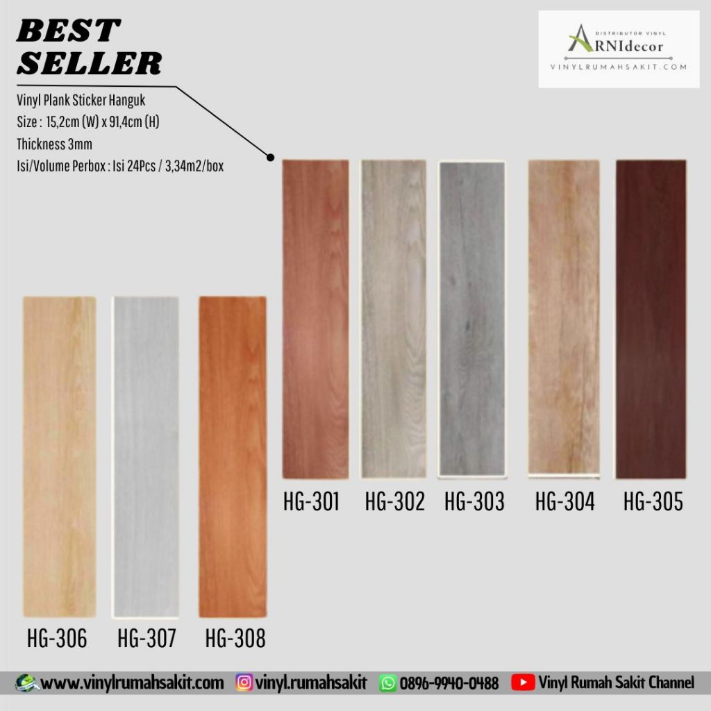 Vinyl Plank Sticker merk Hanguk HG tebal 3mm - Perbox untuk 3,34m2