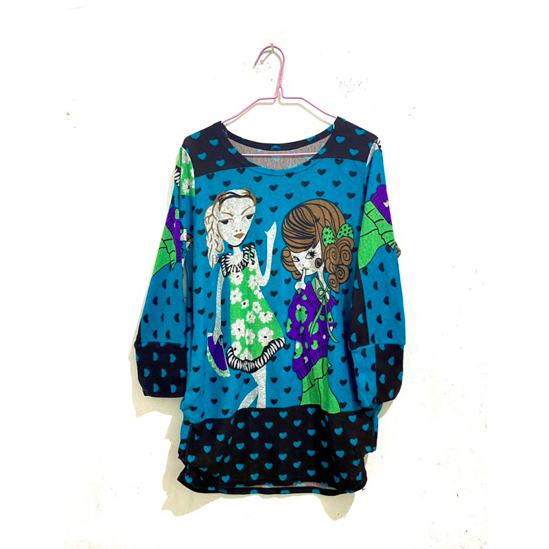 PRELOVED BLOUSE/ ATASAN OVERSIZE BLUDRU MOTIF/ BAJU CEWEK