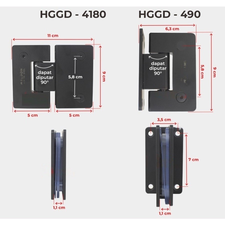 Shower Hinges/ Engsel Shower / Engsel pintu Kaca Warna Hitam Weldom