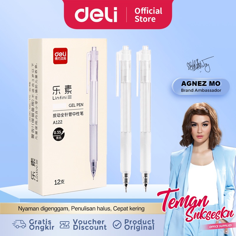 

Deli gel pen pulpen bolpen bolpoin pena gel 0.35mm 12pcs A122