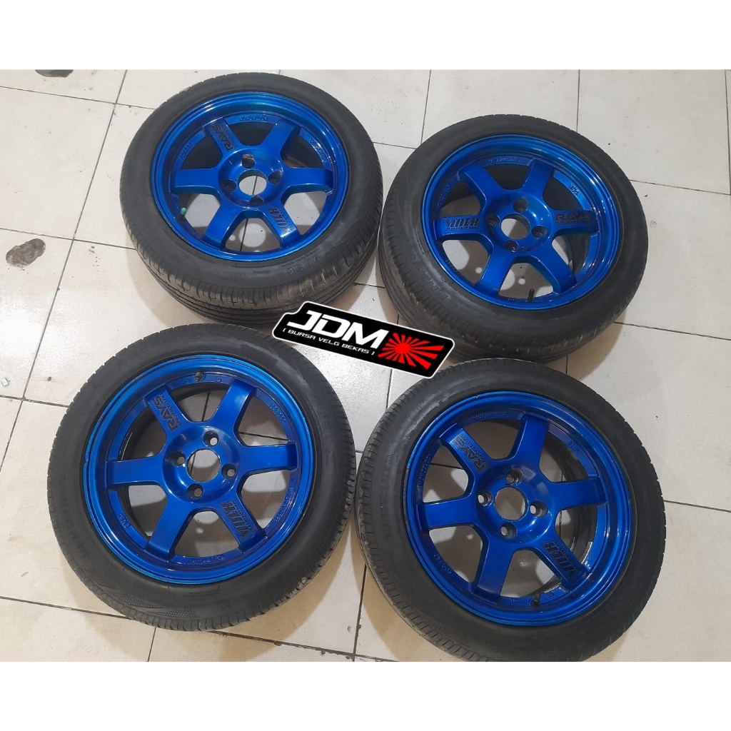 Velg Mobil Bekas Ring 15 TE37 Pcd 4x100 BLUE Murah + Ban Bonus