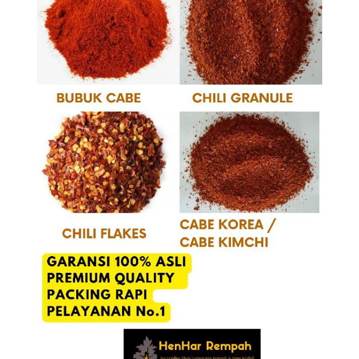 

Ready Cabe Bubuk 50 gr & 100 gr | Cabe Granule | Cabe Flakes | Cabe Kimchi 50 gr & 100 gr