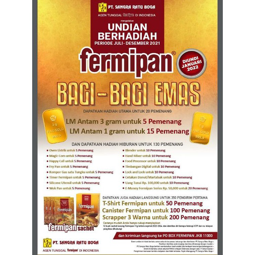 

Diskon FERMIPAN / RAGI KERING INSTANT 11GR X 4 [ HARGA PER BOX ] Ready