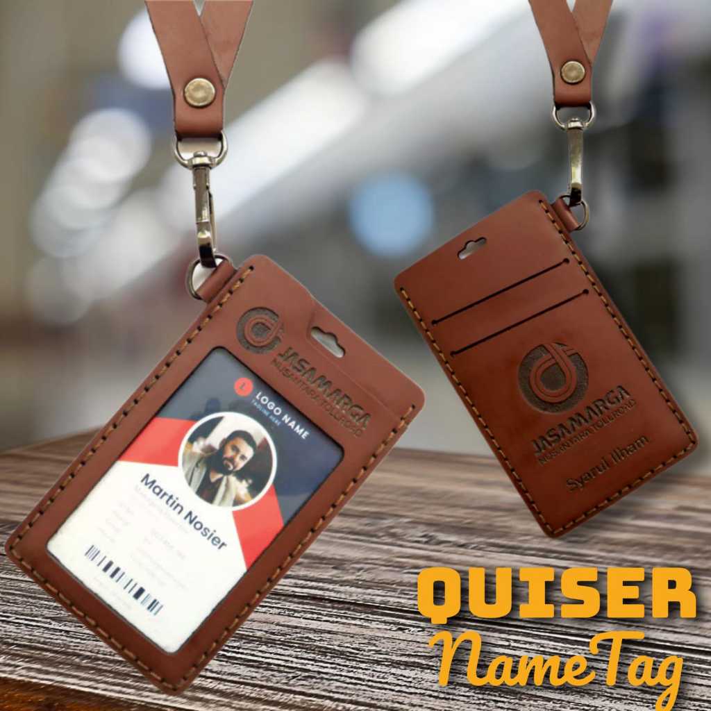 

ID Card Holder 3 Slot Free Custom Logo & Nama Kulit Asli Quiser Nametag