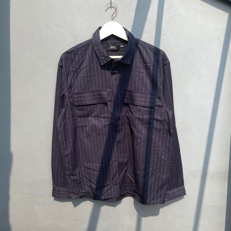 SPAO FOR MEN Overshirt Jacket Double Pocket Salur Navy Blue - L
