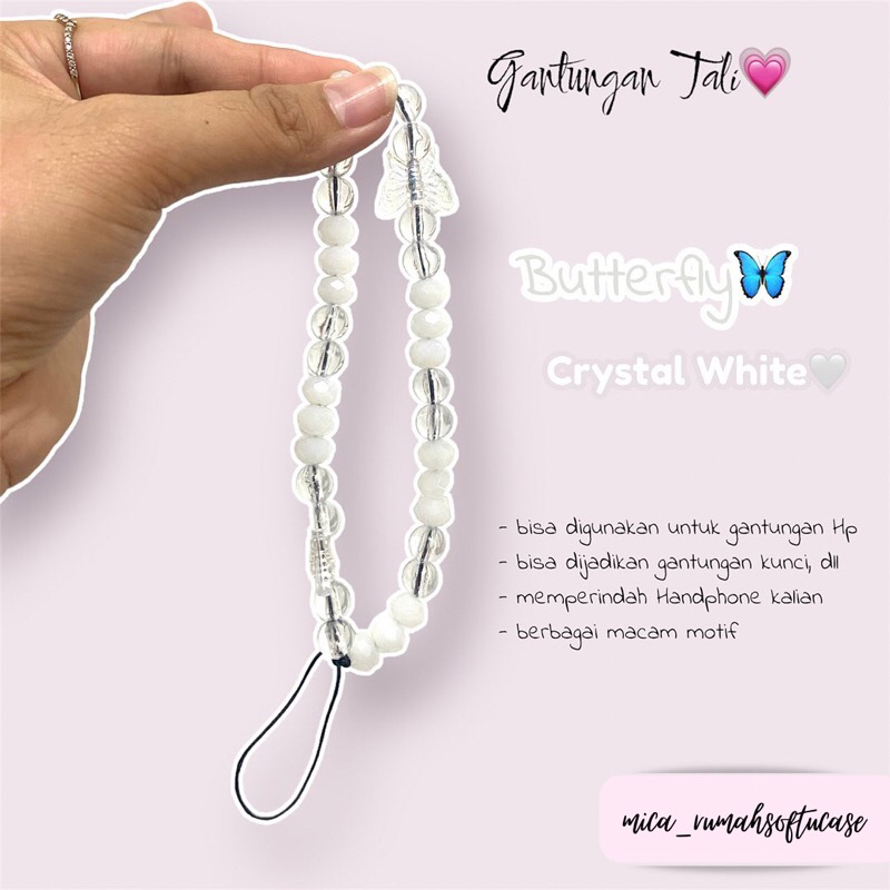 Gantungan HP bracelet butterfly white gelang / Lanyard HP estetik / Phone Strap Beads / Tali HP / St