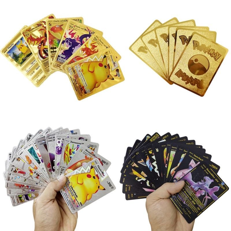 55pcs Kartu Pokemon Emas Pokemon Trading Card koleksi mainan anak