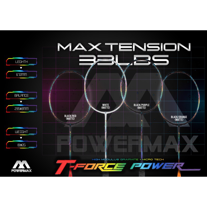 [ ORIGINAL ] Raket Badminton POWERMAX LIGHTNING 100 / 138 Warrior 88 II T - Force Power 33 Lbs