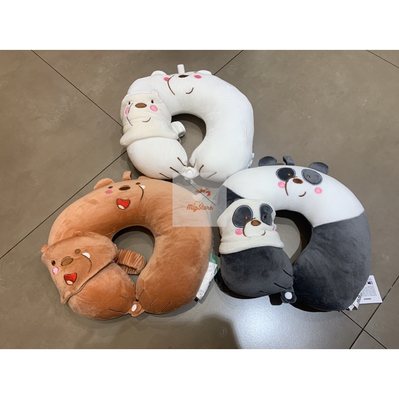 MINISO Bantal Leher Travel Masker Mata Tidur We Bare Bears Bantal Leher Dewasa Bantal Leher dan Penu