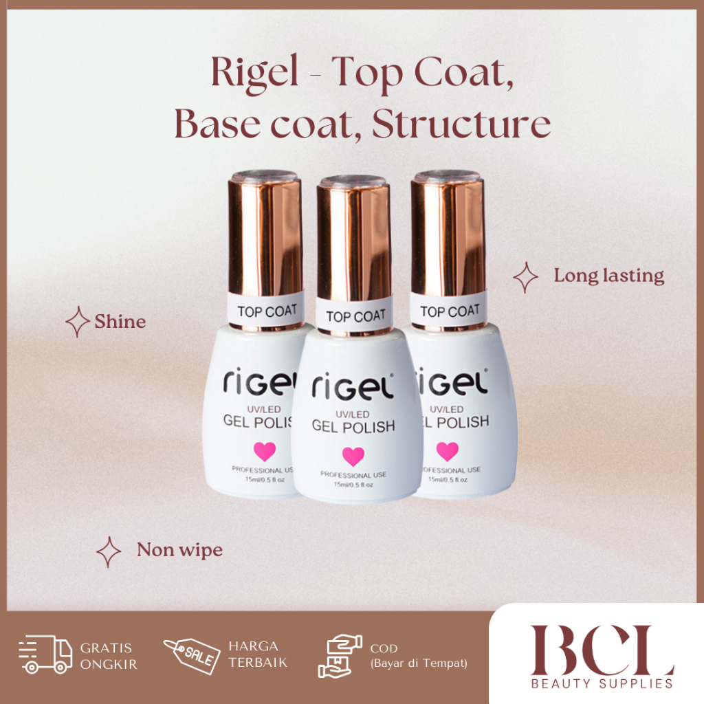 Rigel Gel Polish 15ml Base Coat / Top Coat / Structure