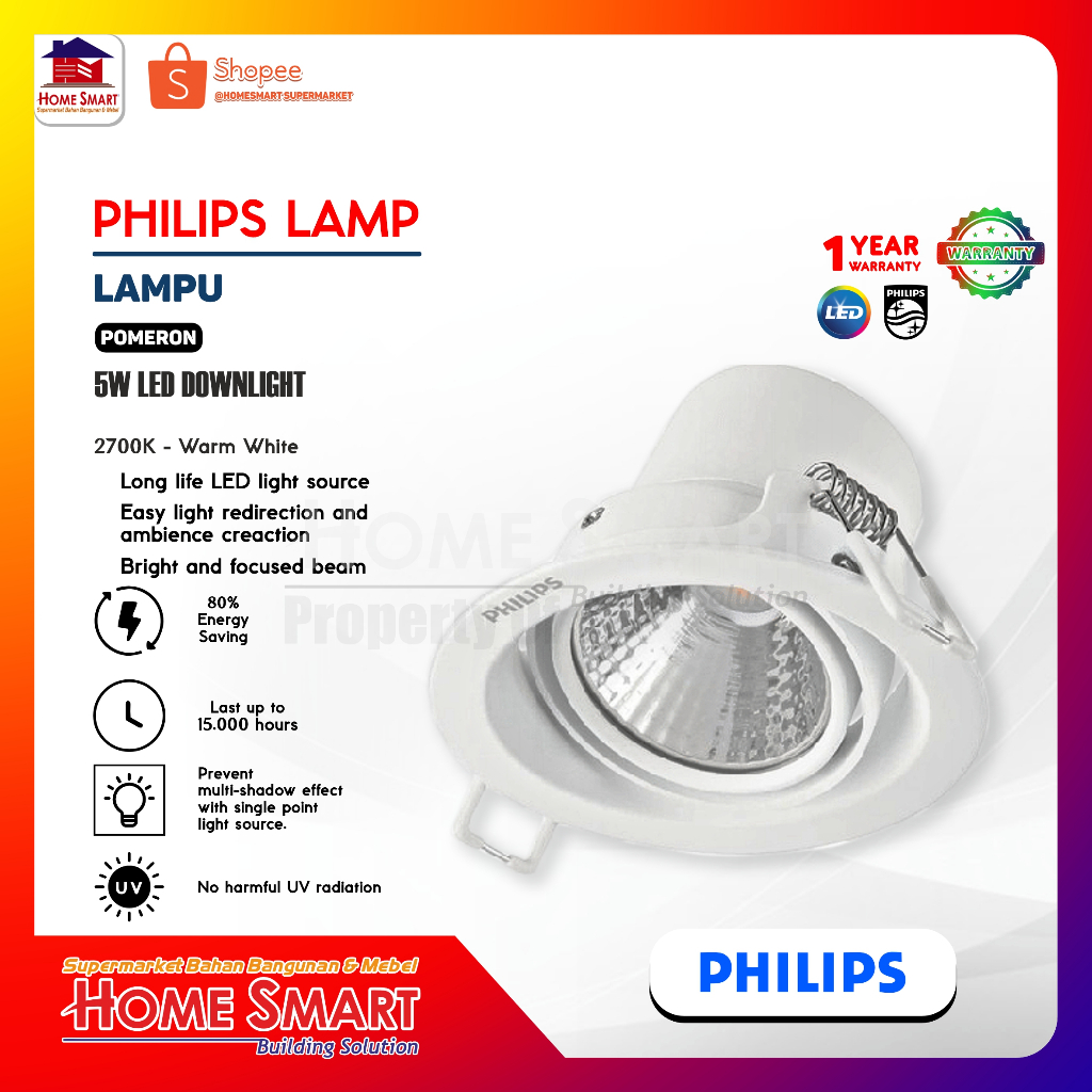 Spotlight LED/Lampu Spot Philips Pomeron 5W, 2700K