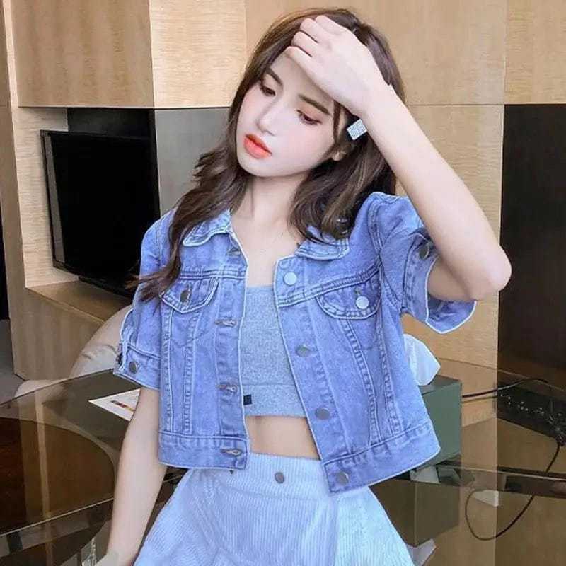 JAKET CROP DENIM LENGAN PENDEK 974 / JAKET WANITA / JAKET CROP / JAKET JEANS