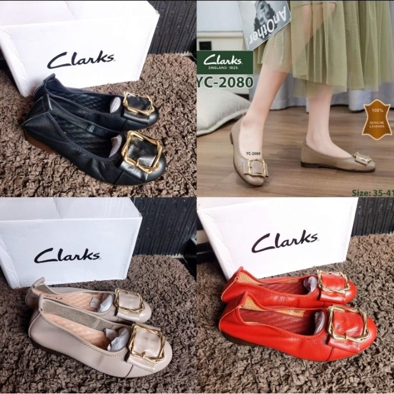 Clarks Flat Yc-2080 / Sepatu Wanita Clarks Flat / Sepatu kulit clarks Yc-2080