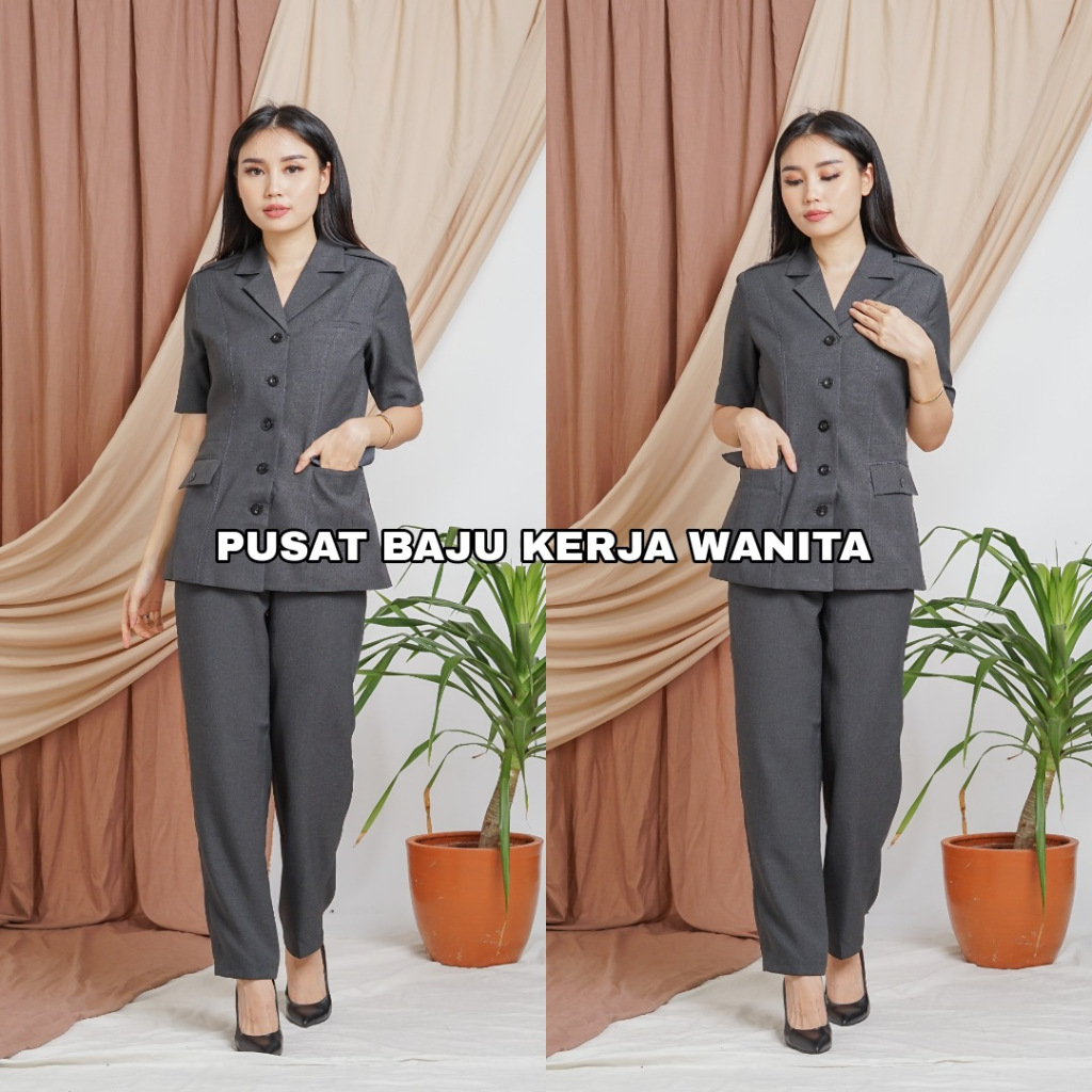 Seragam kerja wanita / Baju dinas pemda pns / Baju khaki pns asn wanita - 6605 Abu Tua