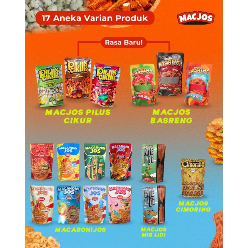 

aneka camilan,macaroni jos,basreng,cimoring,mie lidi,pilus cikur