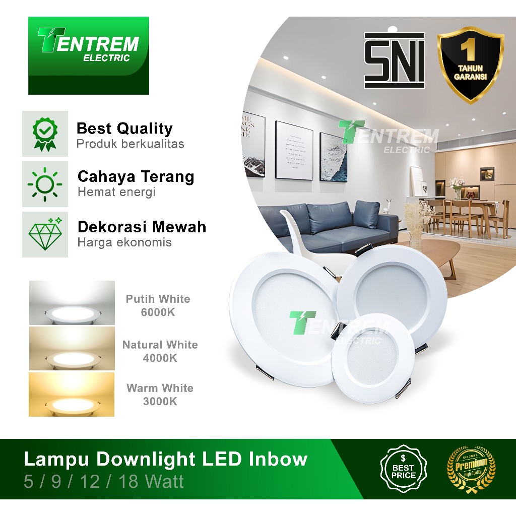 Lampu Downlight 9W Panel LED Bulat Plafon Inbow 9 Watt TERANG GARANSI